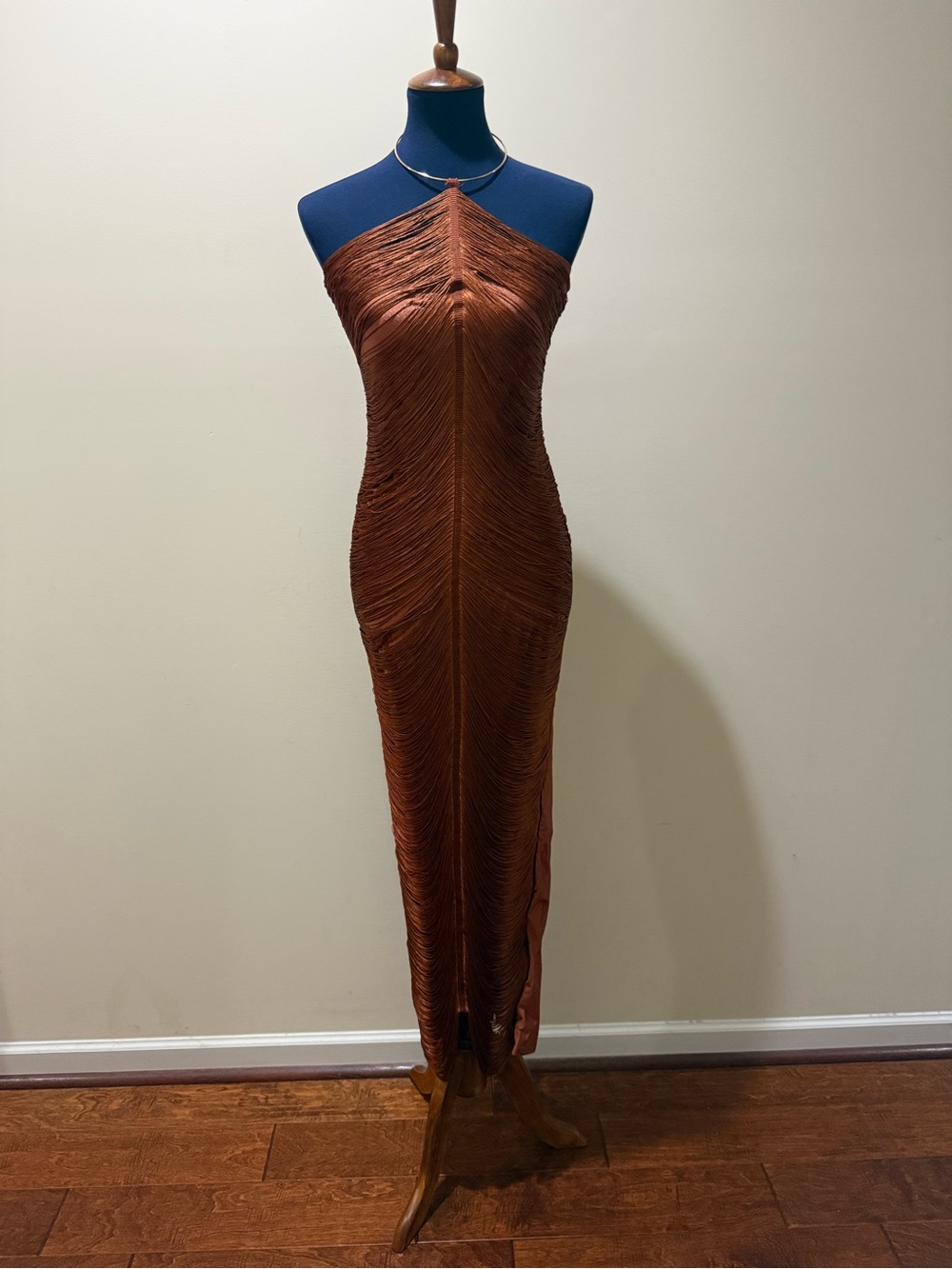 SHEIN Copper-Brown Strapless Ruched Maxi Dress